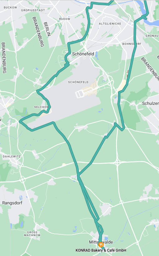 Map of my first trip from Köpenick to Mittenwalde and back